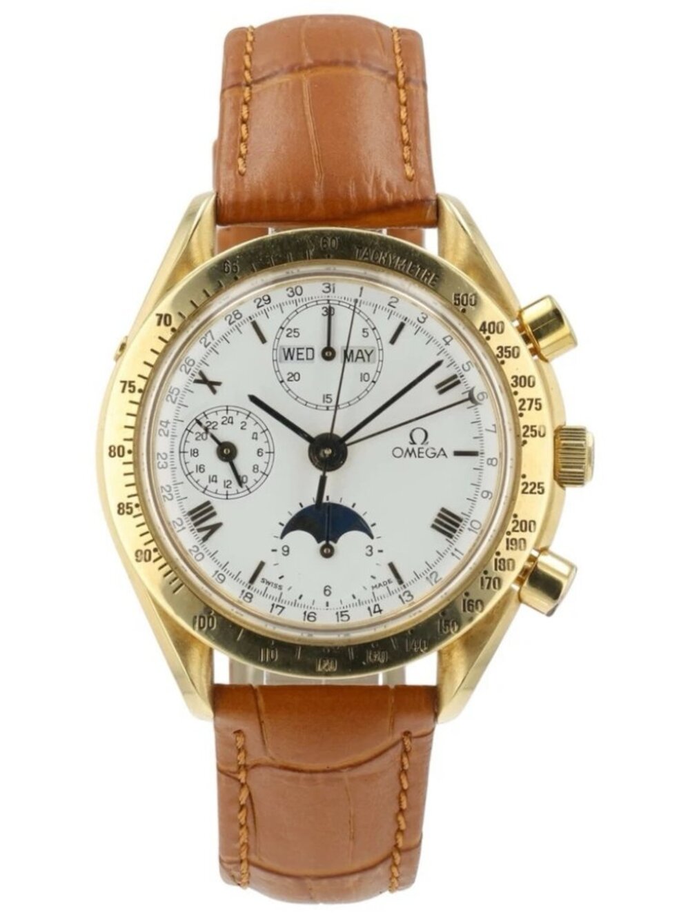 Omega Speedmaster Moonphase White Dial 18k Yellow Gold 39mm Auto Men’s Watch